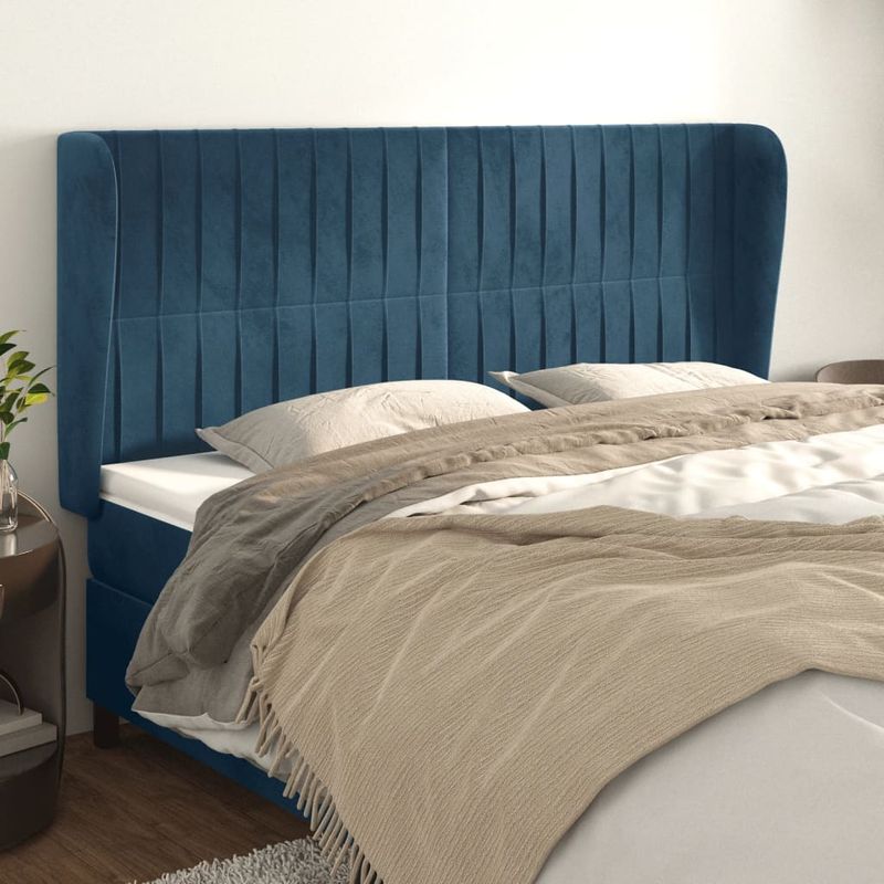 Casa si Gradina - Mobilier - Paturi si accesorii - Accesorii paturi - Tablie pat cu urechi albastru inchis 183x23x118/128 cm catifea - Infinity.ro