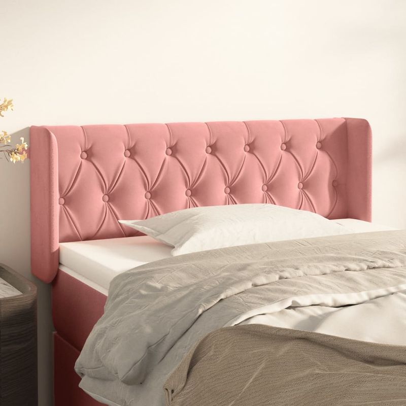 Casa si Gradina - Mobilier - Paturi si accesorii - Accesorii paturi - Tablie de pat cu aripioare roz 103x16x78/88 cm catifea - Infinity.ro