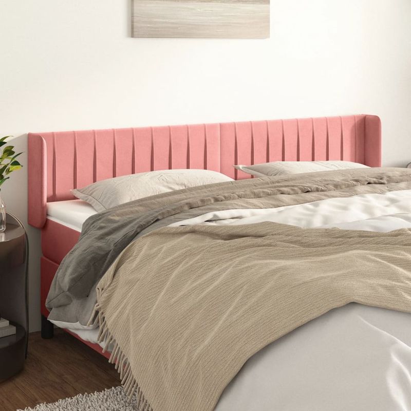 Casa si Gradina - Mobilier - Paturi si accesorii - Accesorii paturi - Tablie de pat cu aripioare roz 203x16x78/88 cm catifea - Infinity.ro