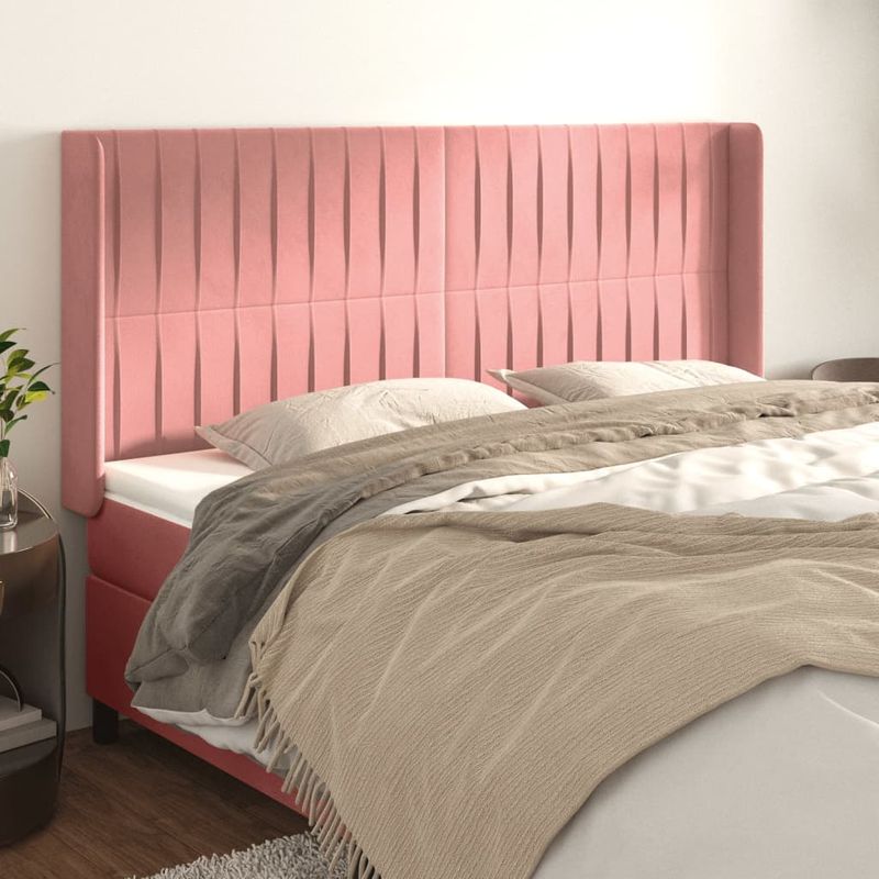 Casa si Gradina - Mobilier - Paturi si accesorii - Accesorii paturi - Tablie de pat cu aripioare, roz, 163x16x118/128 cm, catifea - Infinity.ro