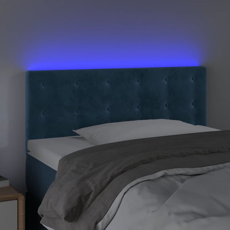 Casa si Gradina - Mobilier - Paturi si accesorii - Accesorii paturi - Tablie de pat cu LED, albastru inchis, 90x5x78/88 cm, catifea - Infinity.ro