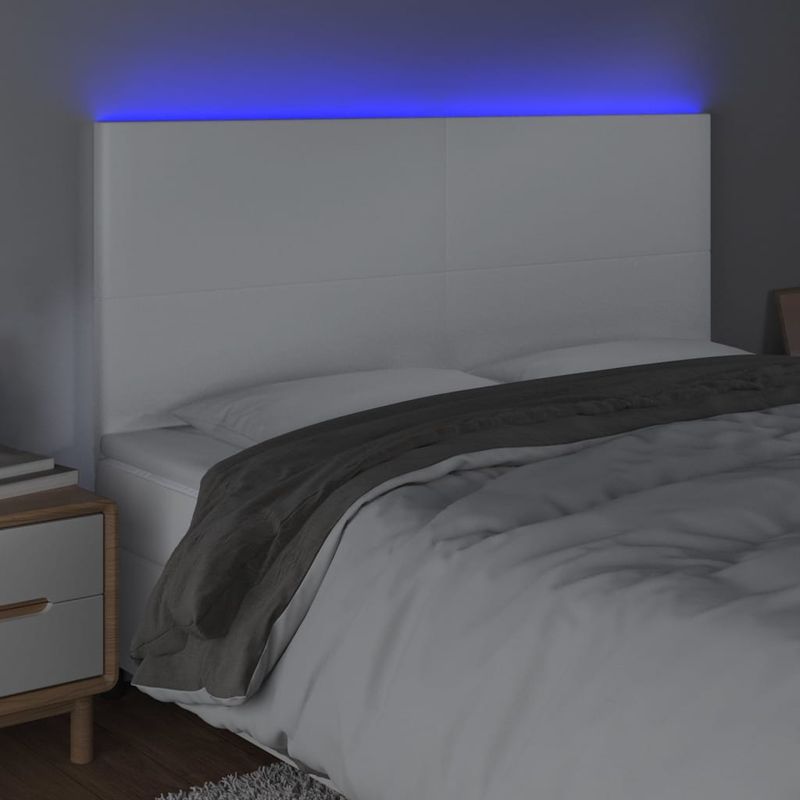 Casa si Gradina - Mobilier - Paturi si accesorii - Accesorii paturi - Tablie de pat cu LED, alb, 180x5x118/128 cm, piele ecologica - Infinity.ro
