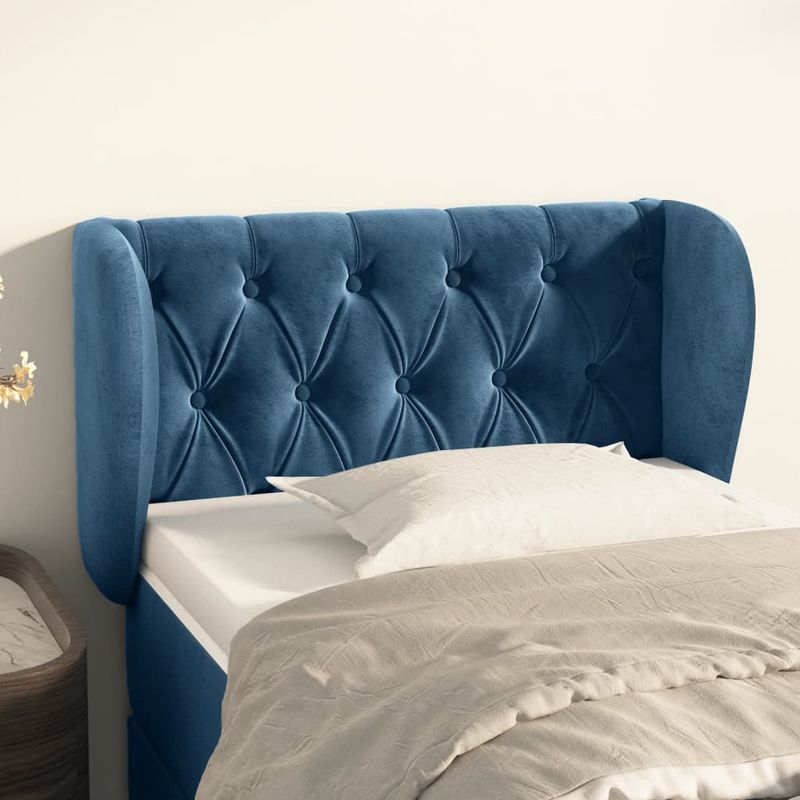 Casa si Gradina - Mobilier - Paturi si accesorii - Accesorii paturi - Tablie pat cu aripioare albastru inchis 83x23x78/88 cm catifea - Infinity.ro