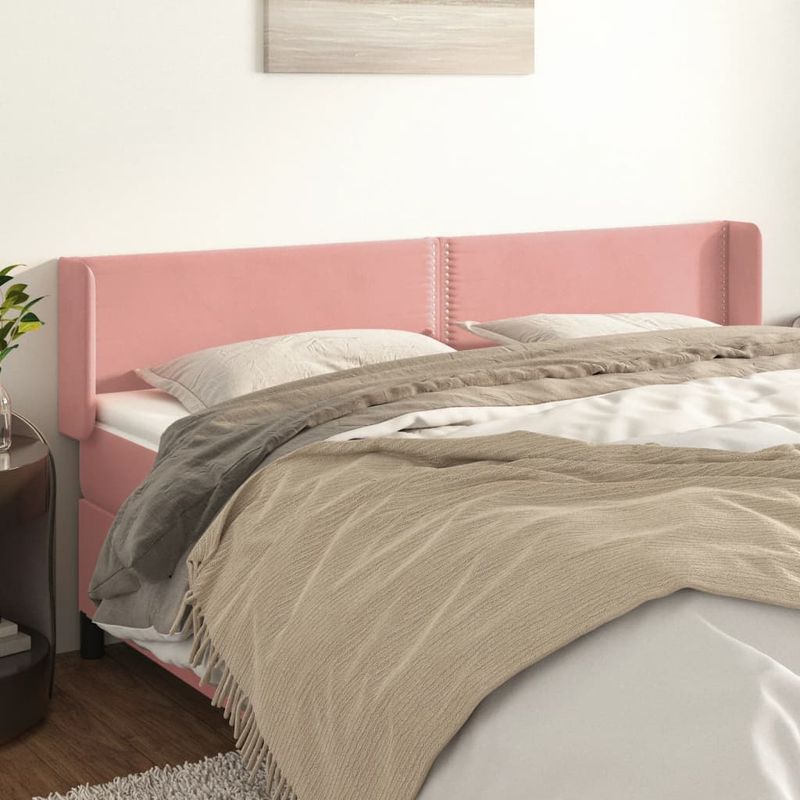 Casa si Gradina - Mobilier - Paturi si accesorii - Accesorii paturi - Tablie de pat cu aripioare roz 183x16x78/88 cm catifea - Infinity.ro