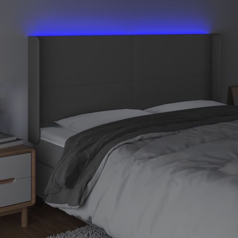 Casa si Gradina - Mobilier - Paturi si accesorii - Accesorii paturi - Tablie de pat cu LED, gri, 203x16x118/128 cm, piele ecologica - Infinity.ro