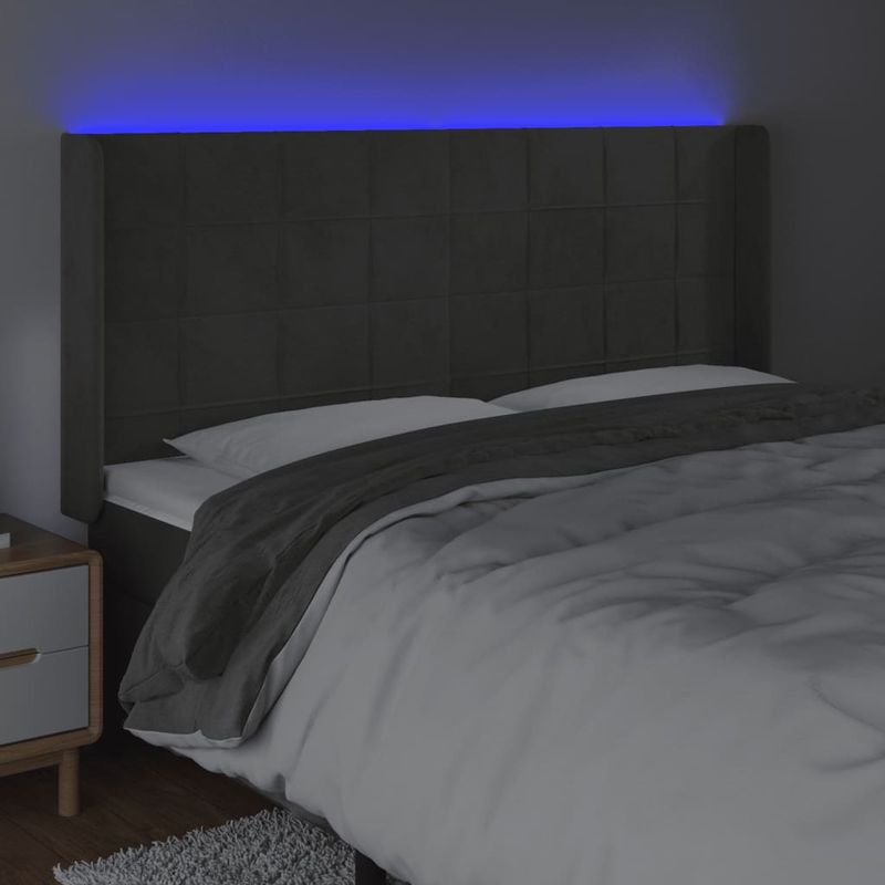 Casa si Gradina - Mobilier - Paturi si accesorii - Accesorii paturi - Tablie de pat cu LED, gri inchis, 163x16x118/128 cm, catifea - Infinity.ro