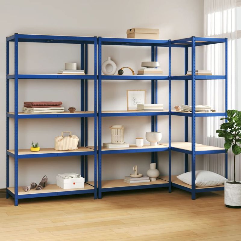 Casa si Gradina - Mobilier - Biblioteci si rafturi - Rafturi - Rafturi de depozitare cu 5 niveluri, 3 buc., albastru otel/lemn - Infinity.ro