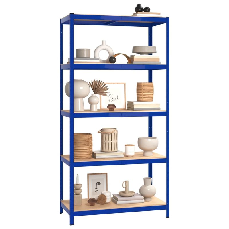 Casa si Gradina - Mobilier - Biblioteci si rafturi - Rafturi - Rafturi de depozitare cu 5 niveluri, 3 buc., albastru otel/lemn - Infinity.ro