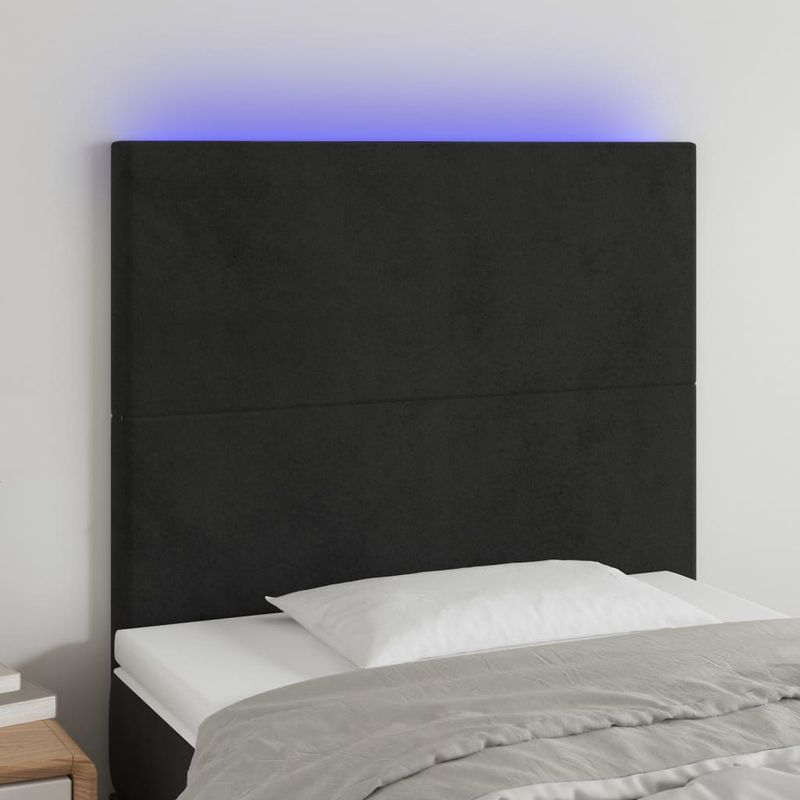 Casa si Gradina - Mobilier - Paturi si accesorii - Accesorii paturi - Tablie de pat cu LED, negru, 100x5x118/128 cm, catifea - Infinity.ro