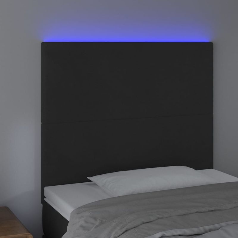 Casa si Gradina - Mobilier - Paturi si accesorii - Accesorii paturi - Tablie de pat cu LED, negru, 100x5x118/128 cm, catifea - Infinity.ro