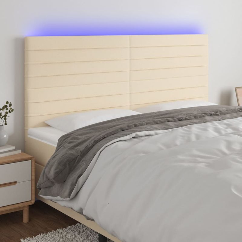 Casa si Gradina - Mobilier - Paturi si accesorii - Accesorii paturi - Tablie de pat cu LED, crem, 180x5x118/128 cm, textil - Infinity.ro