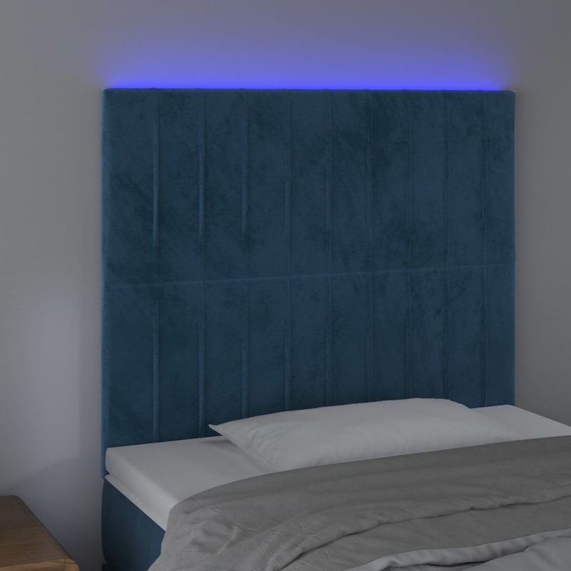 Casa si Gradina - Mobilier - Paturi si accesorii - Accesorii paturi - Tablie de pat cu LED, albastru inchis, 90x5x118/128 cm, catifea - Infinity.ro