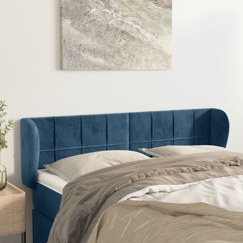 Casa si Gradina - Mobilier - Paturi si accesorii - Accesorii paturi - Tablie pat cu aripioare albastru inchis 147x23x78/88 cm catifea - Infinity.ro