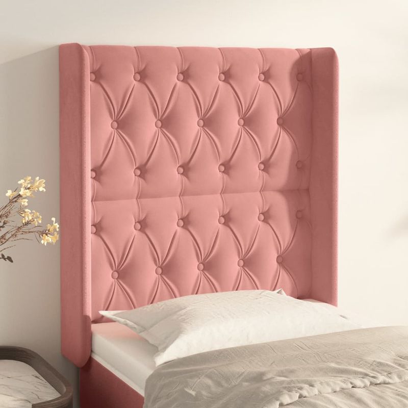 Casa si Gradina - Mobilier - Paturi si accesorii - Accesorii paturi - Tablie de pat cu aripioare, roz, 83x16x118/128 cm, catifea - Infinity.ro