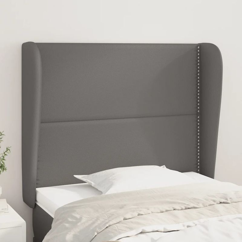 Casa si Gradina - Mobilier - Paturi si accesorii - Accesorii paturi - Tablie de pat cu aripioare gri 93x23x118/128 cm piele eco - Infinity.ro
