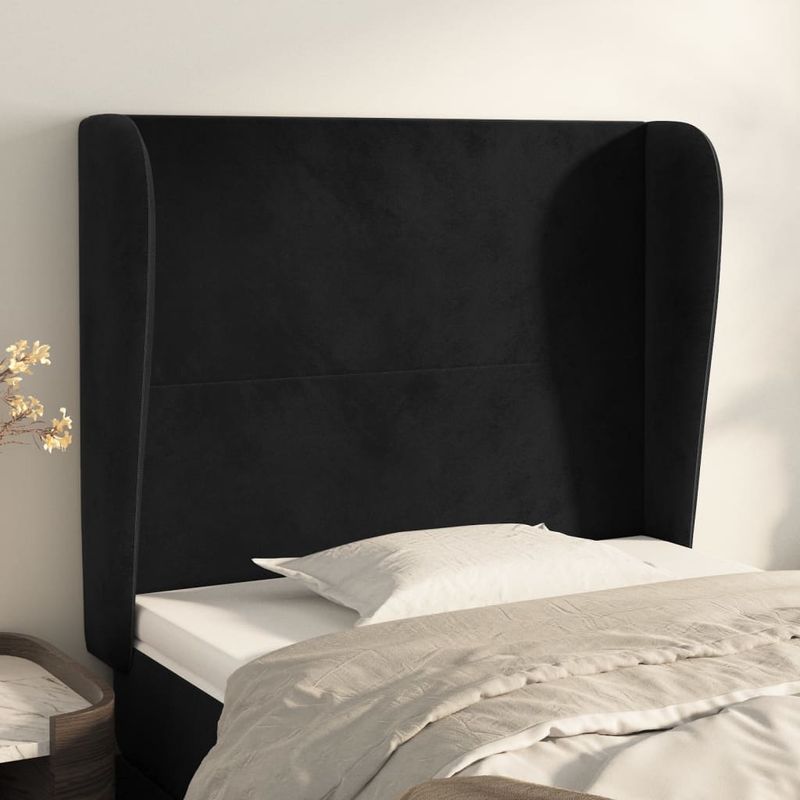 Casa si Gradina - Mobilier - Paturi si accesorii - Accesorii paturi - Tablie de pat cu aripioare, negru, 103x23x118/128 cm, catifea - Infinity.ro