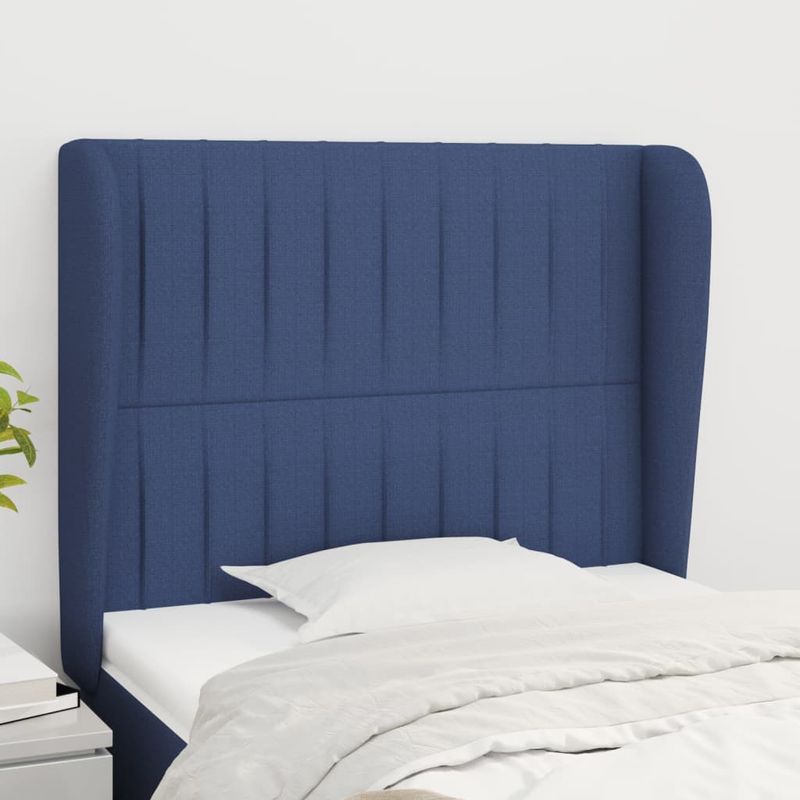 Casa si Gradina - Mobilier - Paturi si accesorii - Accesorii paturi - Tablie de pat cu aripioare, albastru, 83x23x118/128 cm, textil - Infinity.ro