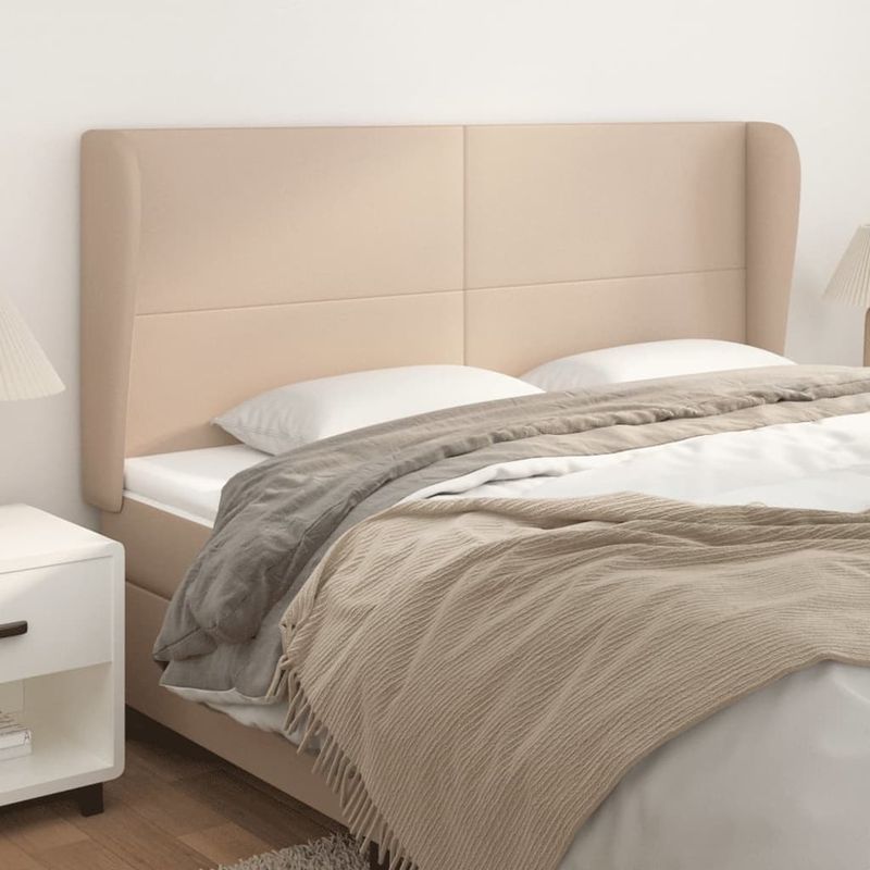 Casa si Gradina - Mobilier - Paturi si accesorii - Accesorii paturi - Tablie pat cu aripioare cappuccino 183x23x118/128 cm piele eco - Infinity.ro