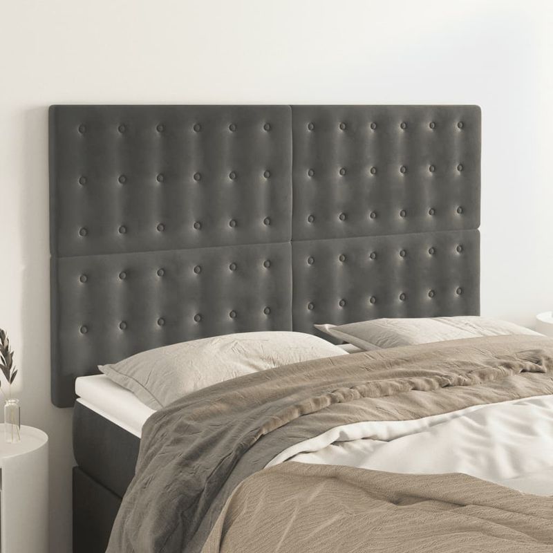 Casa si Gradina - Mobilier - Paturi si accesorii - Accesorii paturi - Tablii de pat, 4 buc, gri inchis, 72x5x78/88 cm, catifea - Infinity.ro