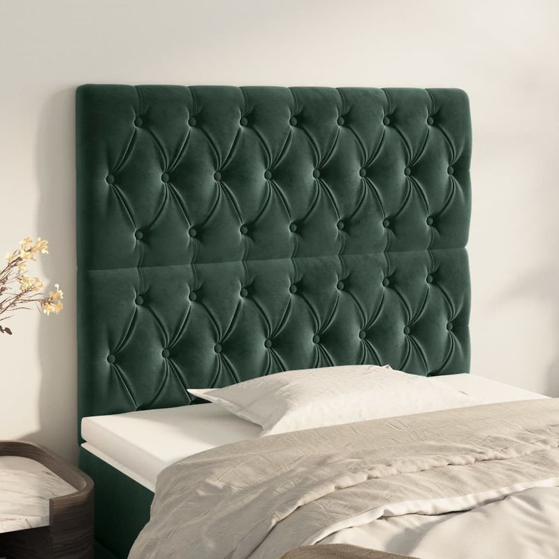 Casa si Gradina - Mobilier - Paturi si accesorii - Accesorii paturi - Tablii de pat, 2 buc, verde inchis, 90x7x78/88 cm, catifea, model înalt, mărime 90 cm - Infinity.ro