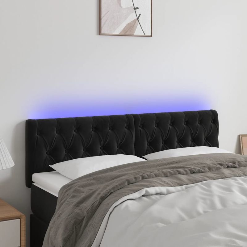 Casa si Gradina - Mobilier - Paturi si accesorii - Accesorii paturi - Tablie de pat cu LED, negru, 160x7x78/88 cm, catifea - Infinity.ro