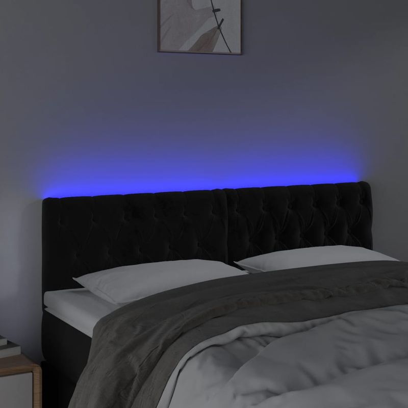 Casa si Gradina - Mobilier - Paturi si accesorii - Accesorii paturi - Tablie de pat cu LED, negru, 160x7x78/88 cm, catifea - Infinity.ro