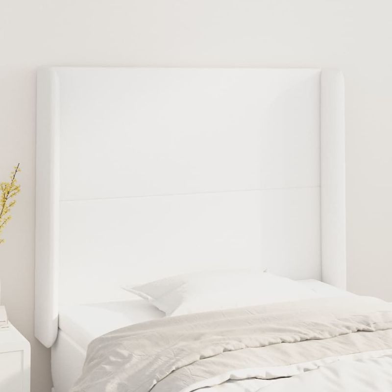 Casa si Gradina - Mobilier - Paturi si accesorii - Accesorii paturi - Tablie de pat cu aripioare, alb, 83x16x118/128 cm, piele eco - Infinity.ro