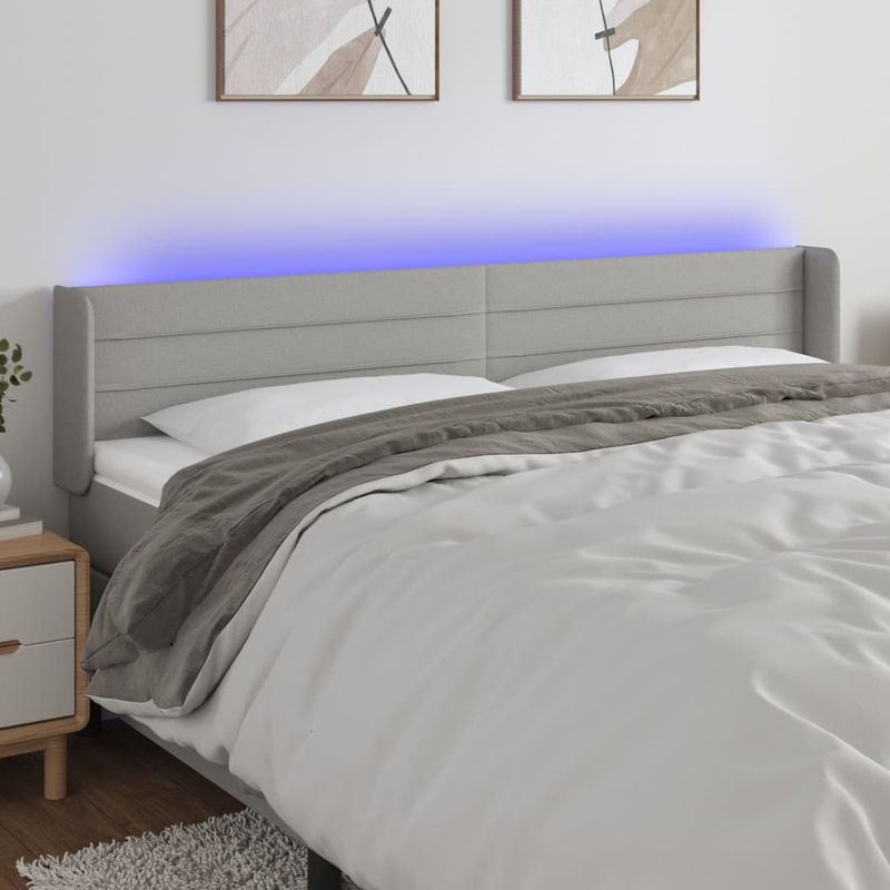 Casa si Gradina - Mobilier - Paturi si accesorii - Accesorii paturi - Tablie de pat cu LED, gri deschis, 183x16x78/88 cm, textil - Infinity.ro