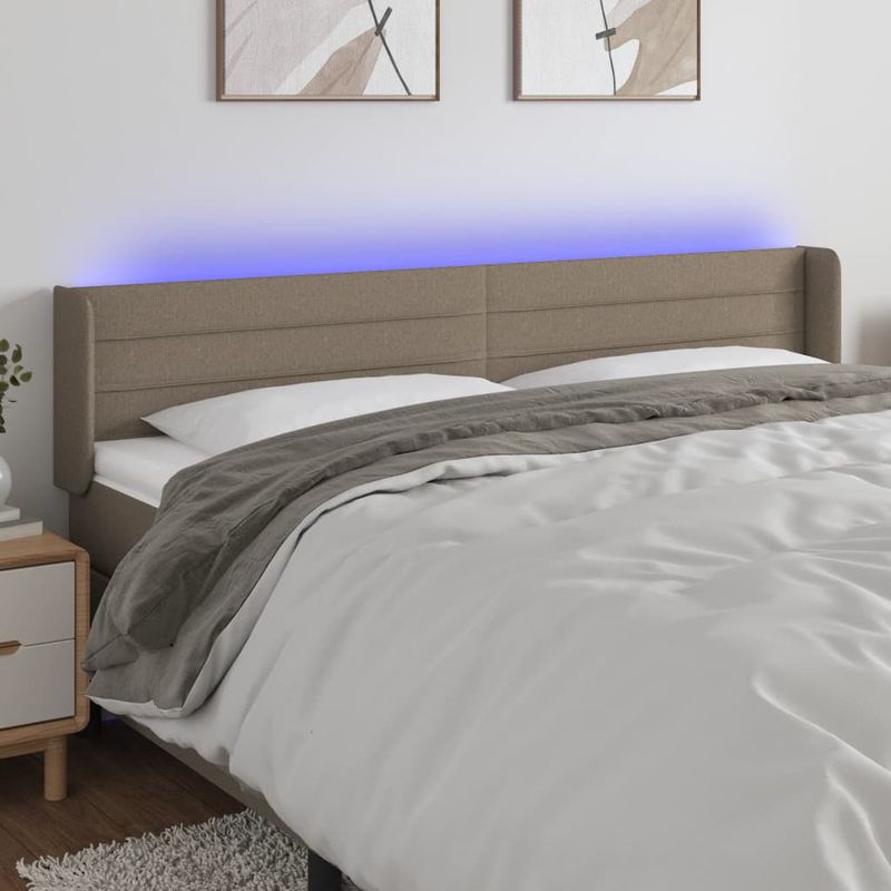Casa si Gradina - Mobilier - Paturi si accesorii - Accesorii paturi - Tablie de pat cu LED, gri taupe, 203x16x78/88 cm, textil - Infinity.ro