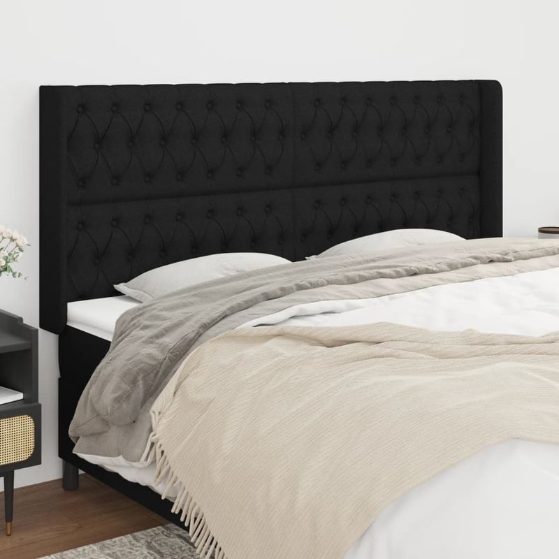 Casa si Gradina - Mobilier - Paturi si accesorii - Accesorii paturi - Tablie de pat cu aripioare, negru, 183x16x118/128 cm, textil - Infinity.ro