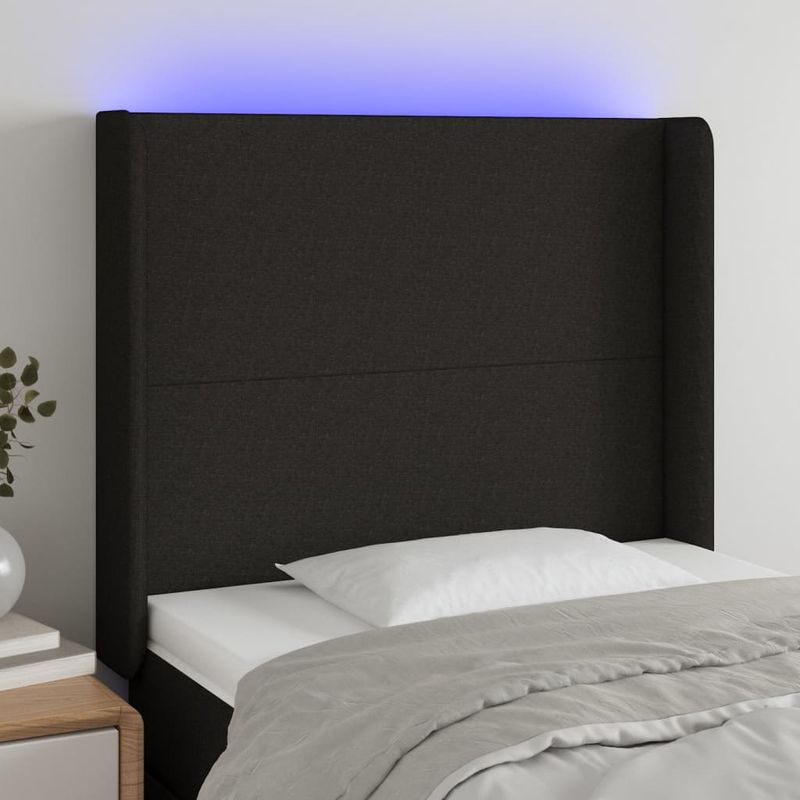 Casa si Gradina - Mobilier - Paturi si accesorii - Accesorii paturi - Tablie de pat cu LED, negru, 93x16x118/128 cm, textil - Infinity.ro