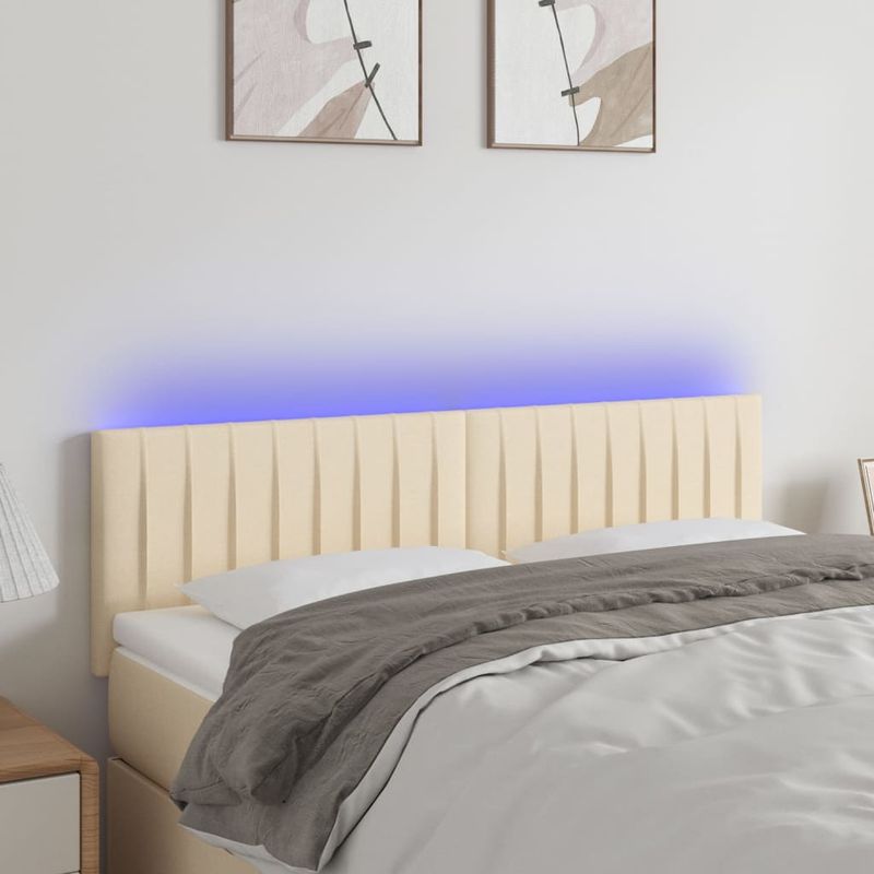 Casa si Gradina - Mobilier - Paturi si accesorii - Accesorii paturi - Tablie de pat cu LED, crem, 144x5x78/88 cm, textil - Infinity.ro