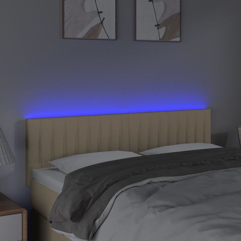 Casa si Gradina - Mobilier - Paturi si accesorii - Accesorii paturi - Tablie de pat cu LED, crem, 144x5x78/88 cm, textil - Infinity.ro