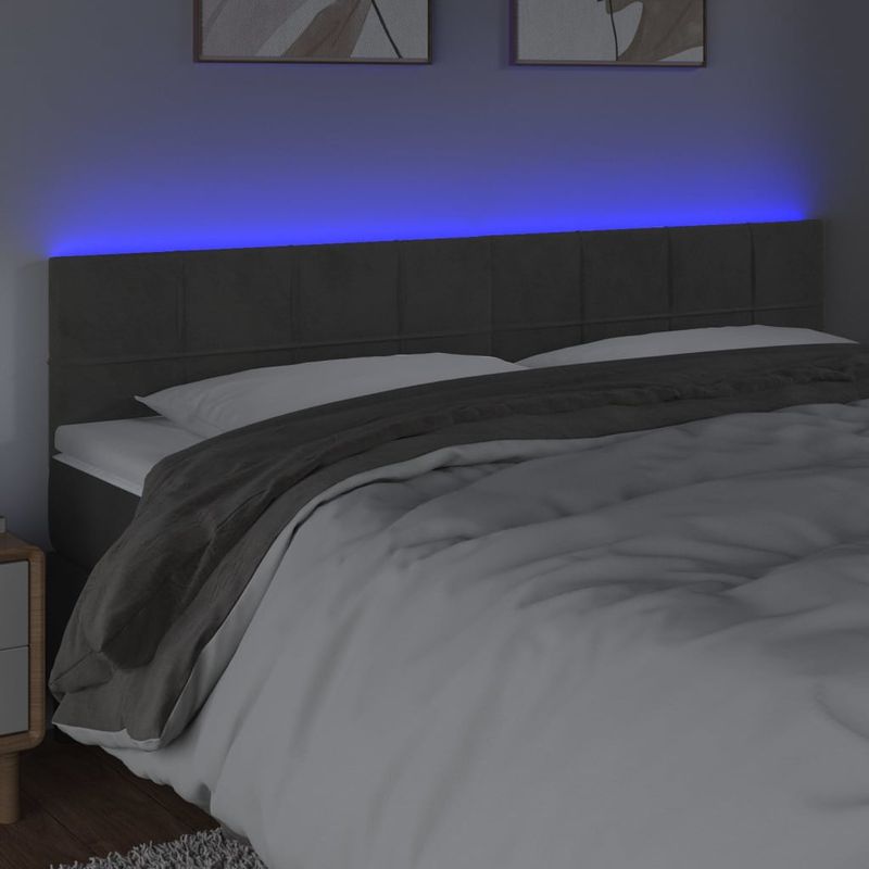 Casa si Gradina - Mobilier - Paturi si accesorii - Accesorii paturi - Tablie de pat cu LED, gri inchis, 180x5x78/88 cm, catifea - Infinity.ro