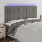 Casa si Gradina - Mobilier - Paturi si accesorii - Accesorii paturi - Tablie de pat cu LED, gri deschis, 160x5x118/128 cm, catifea - Infinity.ro