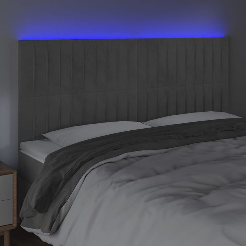 Casa si Gradina - Mobilier - Paturi si accesorii - Accesorii paturi - Tablie de pat cu LED, gri deschis, 160x5x118/128 cm, catifea - Infinity.ro