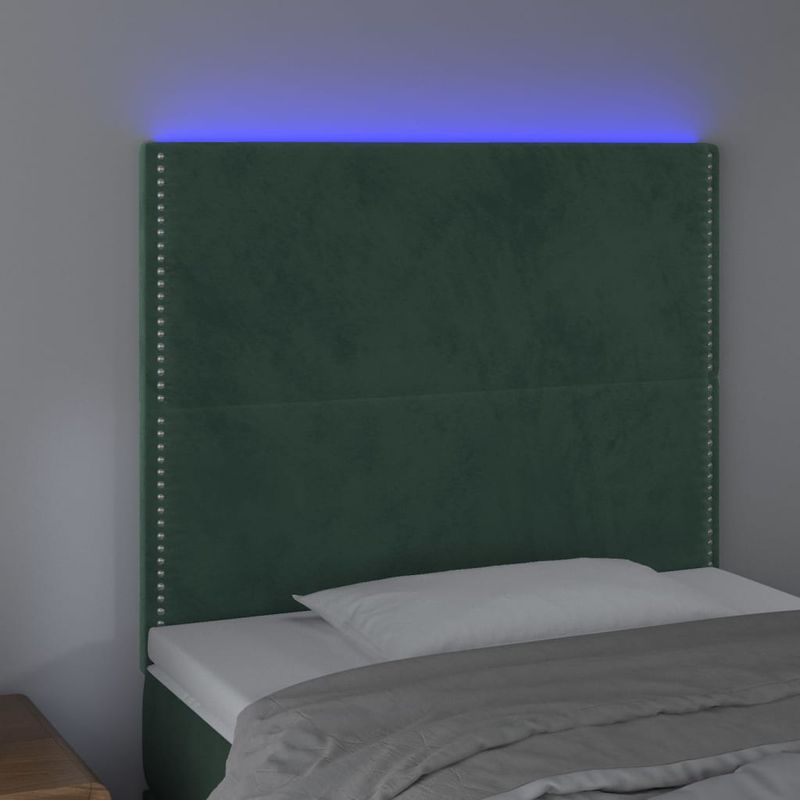 Casa si Gradina - Mobilier - Paturi si accesorii - Accesorii paturi - Tablie de pat cu LED, verde inchis, 90x5x118/128 cm, catifea - Infinity.ro