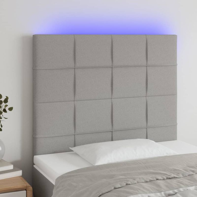 Casa si Gradina - Mobilier - Paturi si accesorii - Accesorii paturi - Tablie de pat cu LED, gri deschis, 90x5x118/128 cm, textil - Infinity.ro