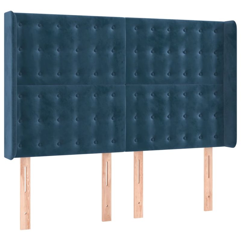 Casa si Gradina - Mobilier - Paturi si accesorii - Accesorii paturi - Tablie de pat cu LED, albastru inchis, 147x16x118/128cm catifea - Infinity.ro