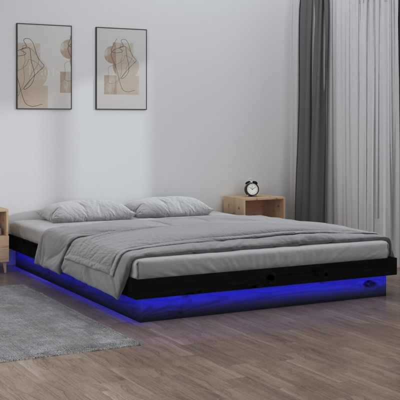 Casa si Gradina - Mobilier - Paturi si accesorii - Paturi - Cadru de pat cu LED, negru, 160x200 cm, lemn masiv - Infinity.ro