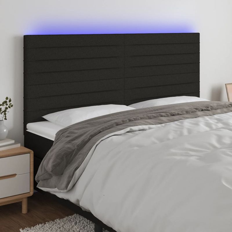 Casa si Gradina - Mobilier - Paturi si accesorii - Accesorii paturi - Tablie de pat cu LED, negru, 200x5x118/128 cm, textil - Infinity.ro