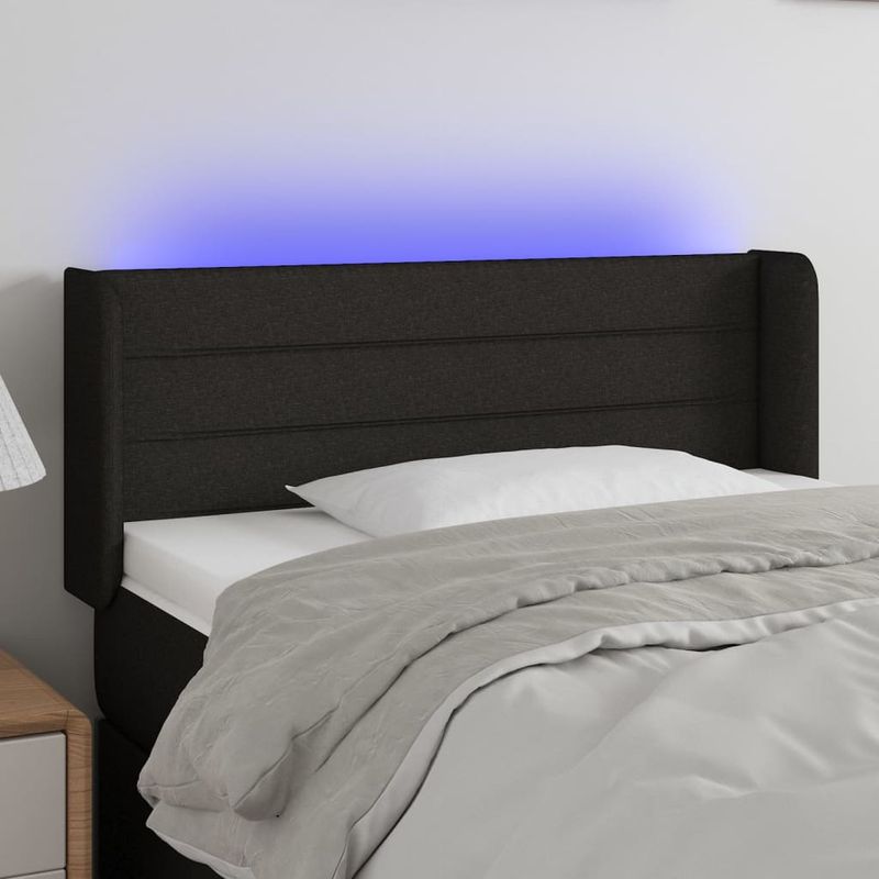 Casa si Gradina - Mobilier - Paturi si accesorii - Accesorii paturi - Tablie de pat cu LED, negru, 83x16x78/88 cm, textil - Infinity.ro