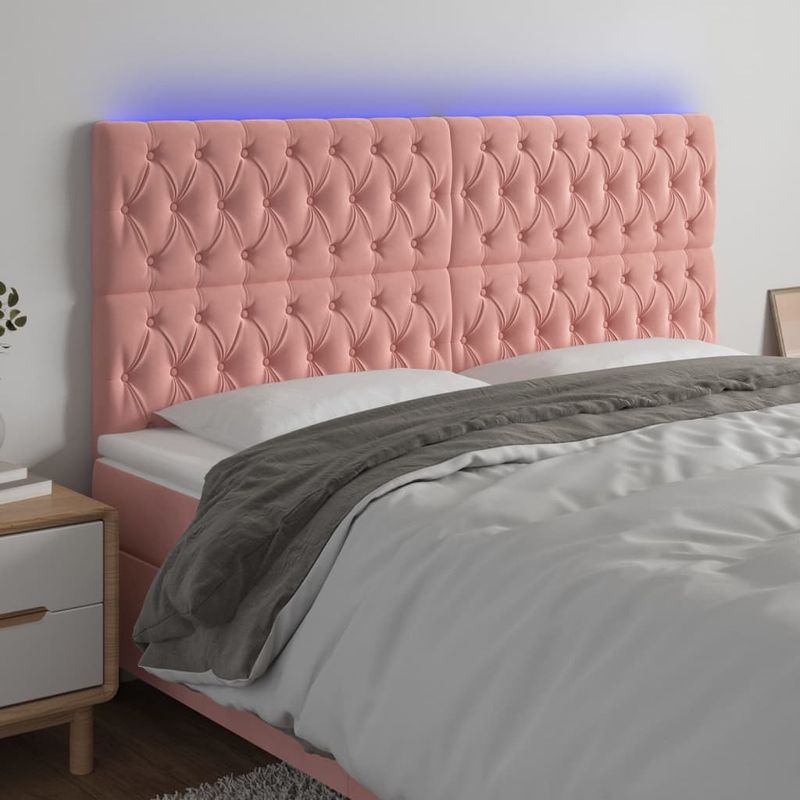 Casa si Gradina - Mobilier - Paturi si accesorii - Accesorii paturi - Tablie de pat cu LED, roz, 200x7x118/128 cm, catifea - Infinity.ro