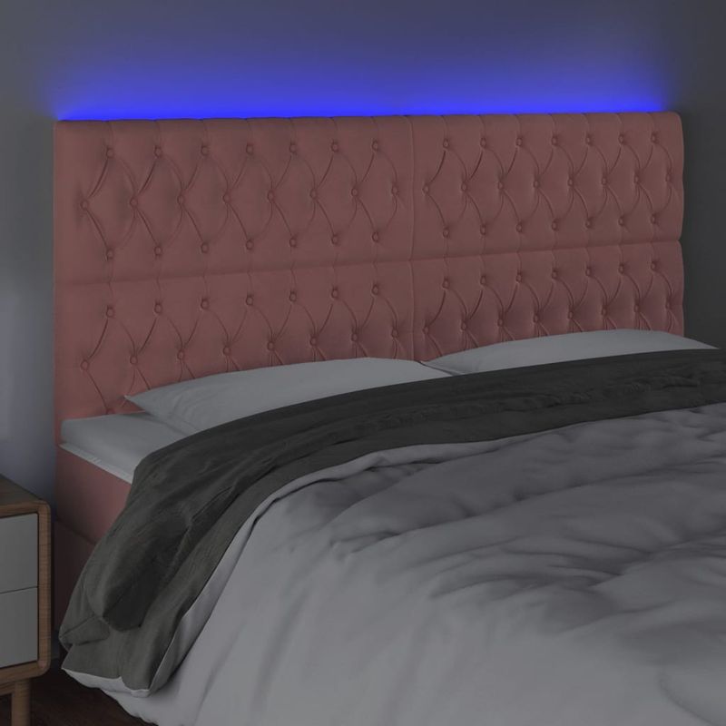 Casa si Gradina - Mobilier - Paturi si accesorii - Accesorii paturi - Tablie de pat cu LED, roz, 200x7x118/128 cm, catifea - Infinity.ro