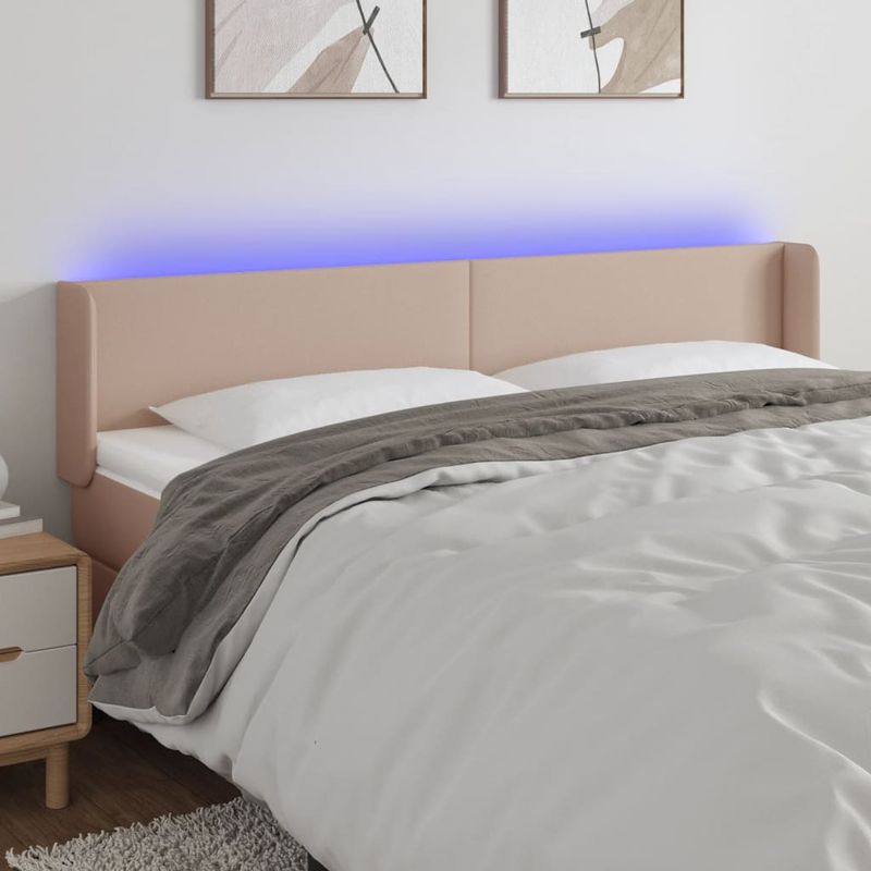 Casa si Gradina - Mobilier - Paturi si accesorii - Accesorii paturi - Tablie de pat cu LED cappuccino 183x16x78/88 cm piele ecologica - Infinity.ro