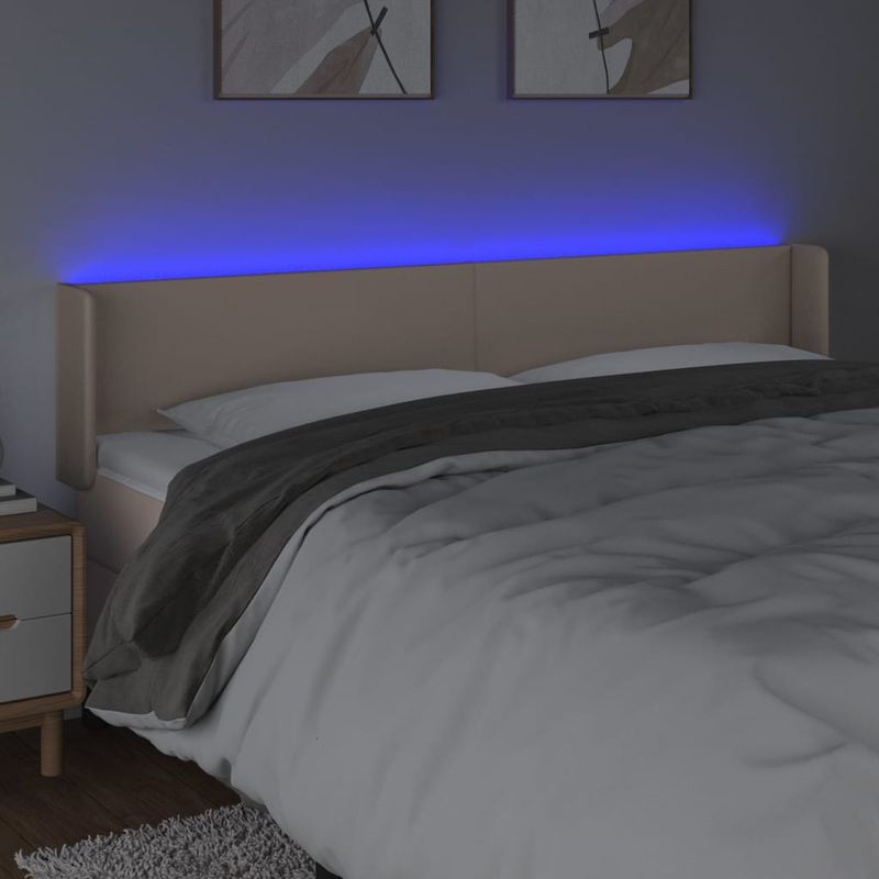 Casa si Gradina - Mobilier - Paturi si accesorii - Accesorii paturi - Tablie de pat cu LED cappuccino 183x16x78/88 cm piele ecologica - Infinity.ro