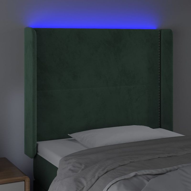 Casa si Gradina - Mobilier - Paturi si accesorii - Accesorii paturi - Tablie de pat cu LED, verde inchis, 93x16x118/128cm, catifea - Infinity.ro