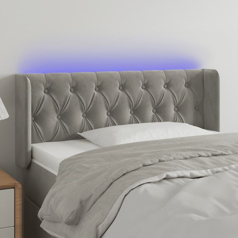 Casa si Gradina - Mobilier - Paturi si accesorii - Accesorii paturi - Tablie de pat cu LED, gri deschis, 93x16x78/88 cm, catifea - Infinity.ro