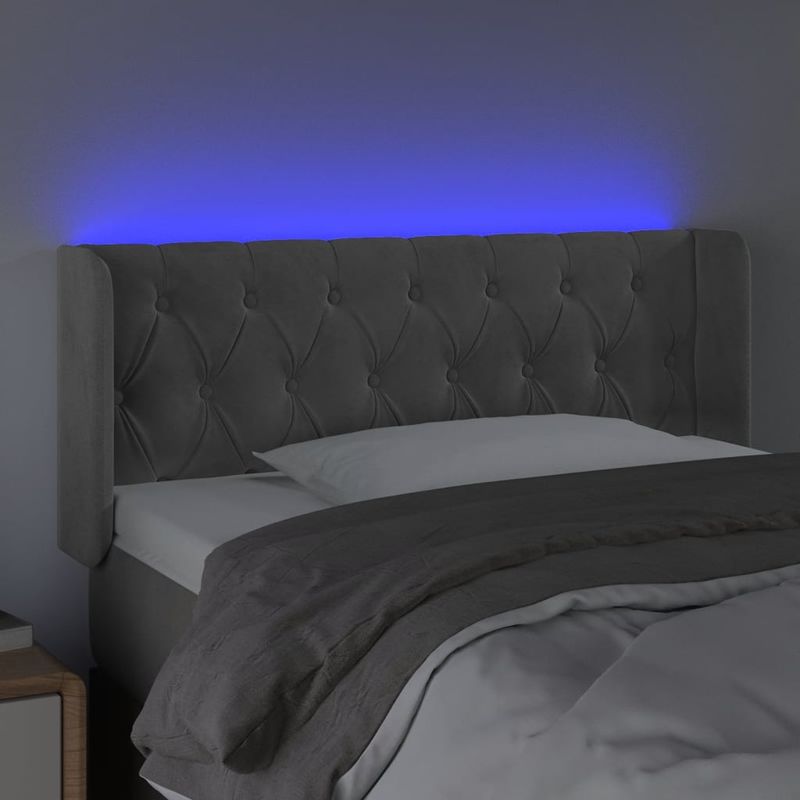 Casa si Gradina - Mobilier - Paturi si accesorii - Accesorii paturi - Tablie de pat cu LED, gri deschis, 93x16x78/88 cm, catifea - Infinity.ro