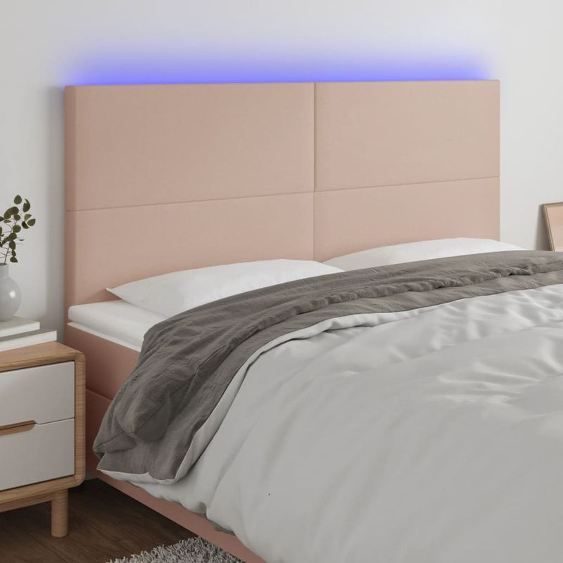 Casa si Gradina - Mobilier - Paturi si accesorii - Accesorii paturi - Tablie de pat cu LED, cappuccino, 180x5x118/128 cm, piele eco - Infinity.ro